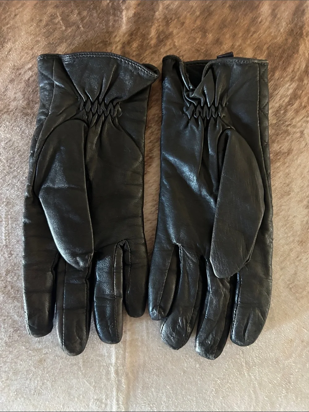Michael Kors Black Quilted Leather Gloves with Gold MK Button